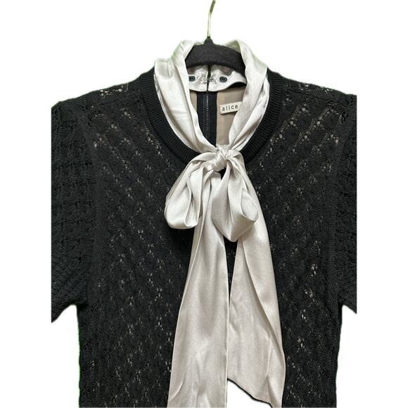 ALICE + OLIVIA Gin Pointelle Lace Wool Blend Mini Black Dress Size medium - Picture 6 of 16